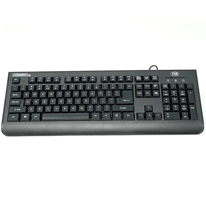 TVS ELECTRONICS Champ Heavy Duty Membrane Wired Keyboard | Array of 104 Keys |Multimedia Functions|Membrane Keys| Compatible|Smooth Handling|Lightweight|Plug|SND Play USB Connectio |Sculpted Key Cap - 3006310001